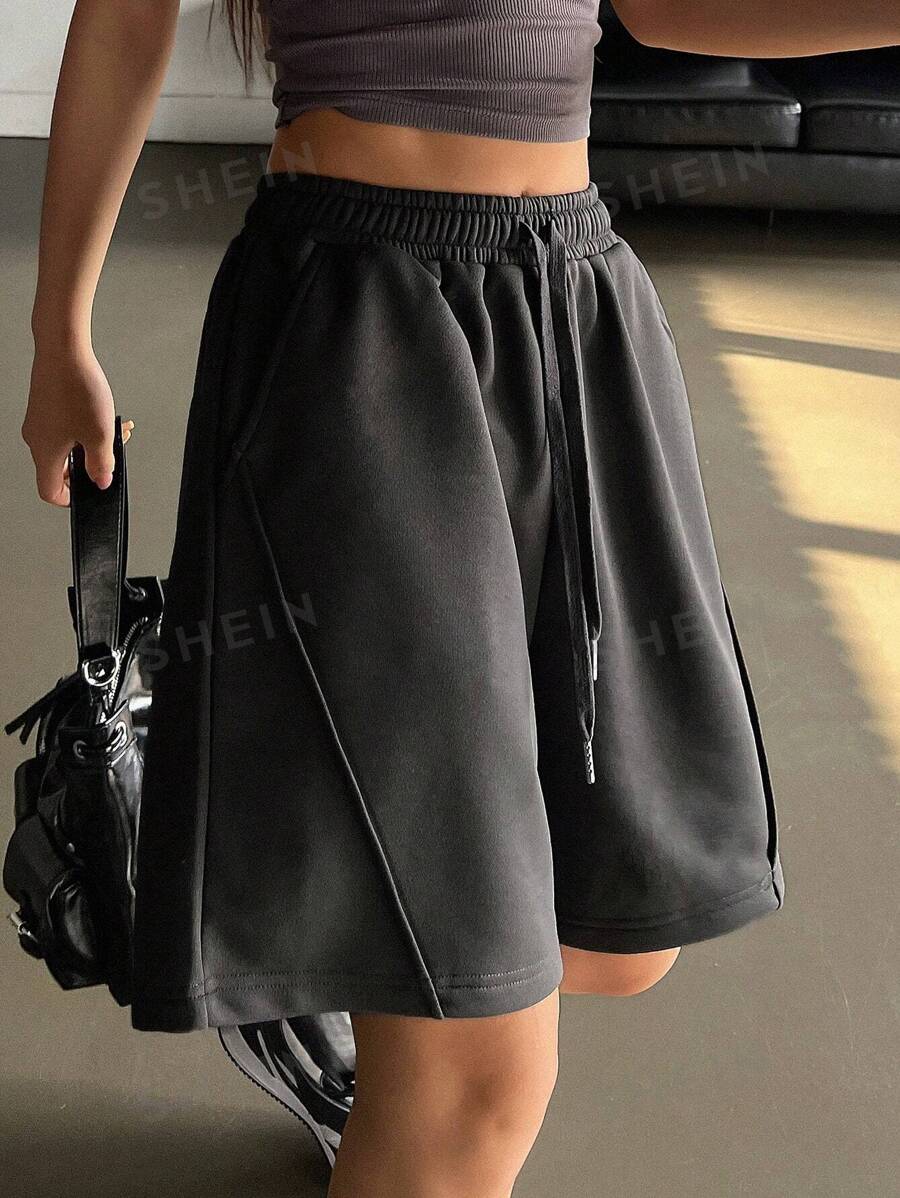 DAZY Short casual de verano para mujer de pierna ancha con cordón en la cintura y unicolor