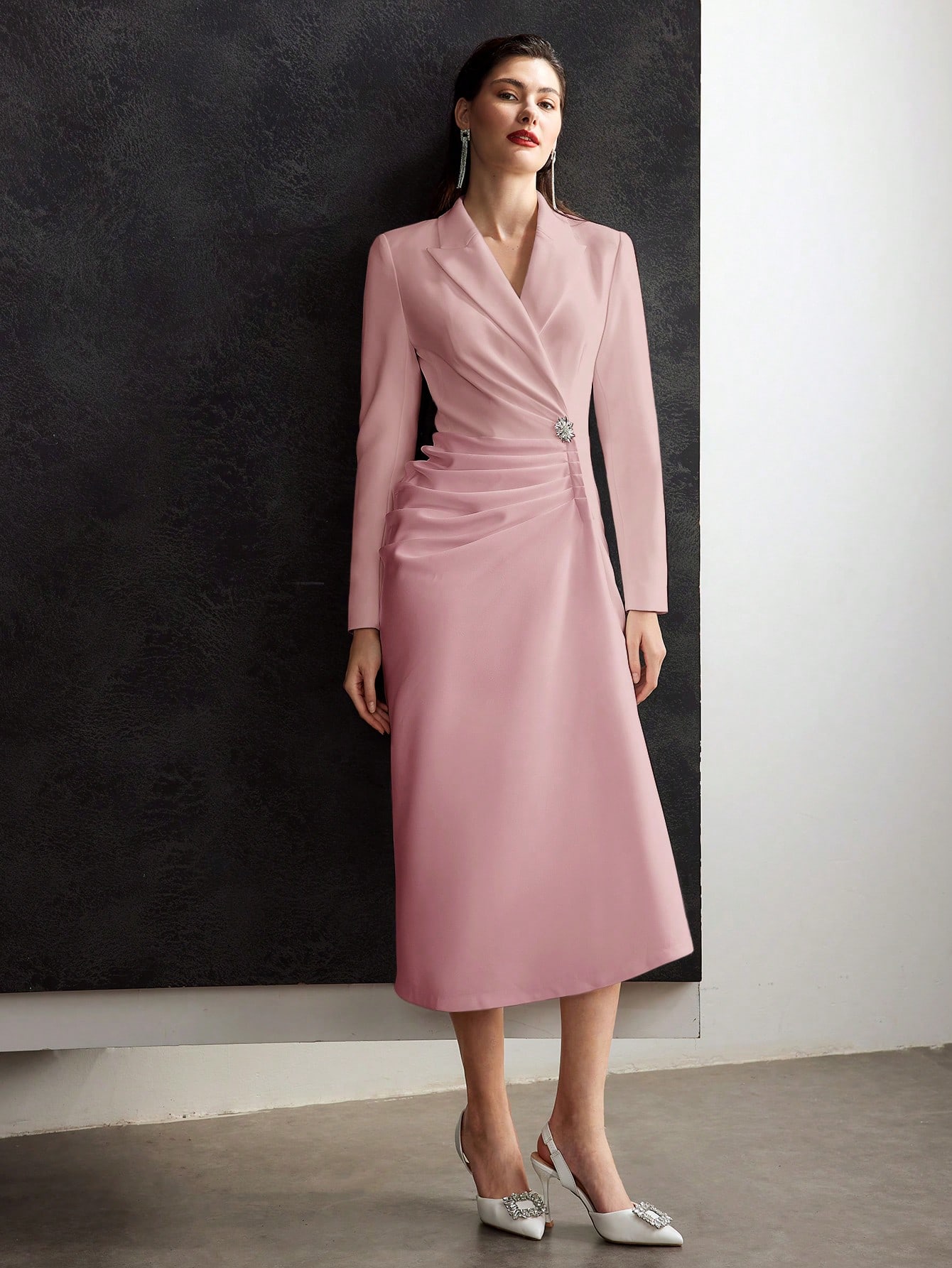GATHERED BLAZER MIDI DRESS｜Motf