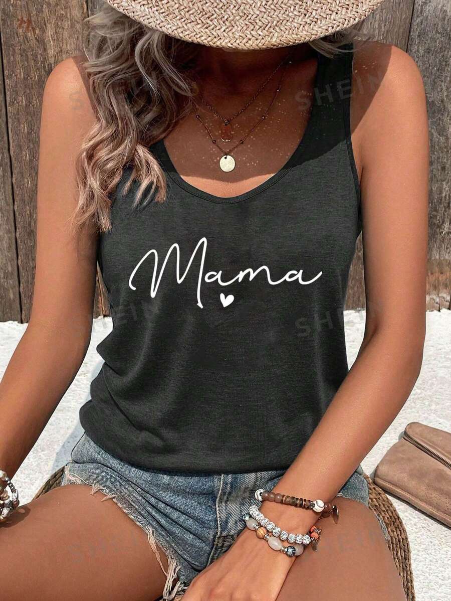 INAWLY Top De Tanque Para Mujer Con Letras Y Corazones Impresos Para El Día De La Madre, Adecuado Para Uso Casual O Para Vacaciones