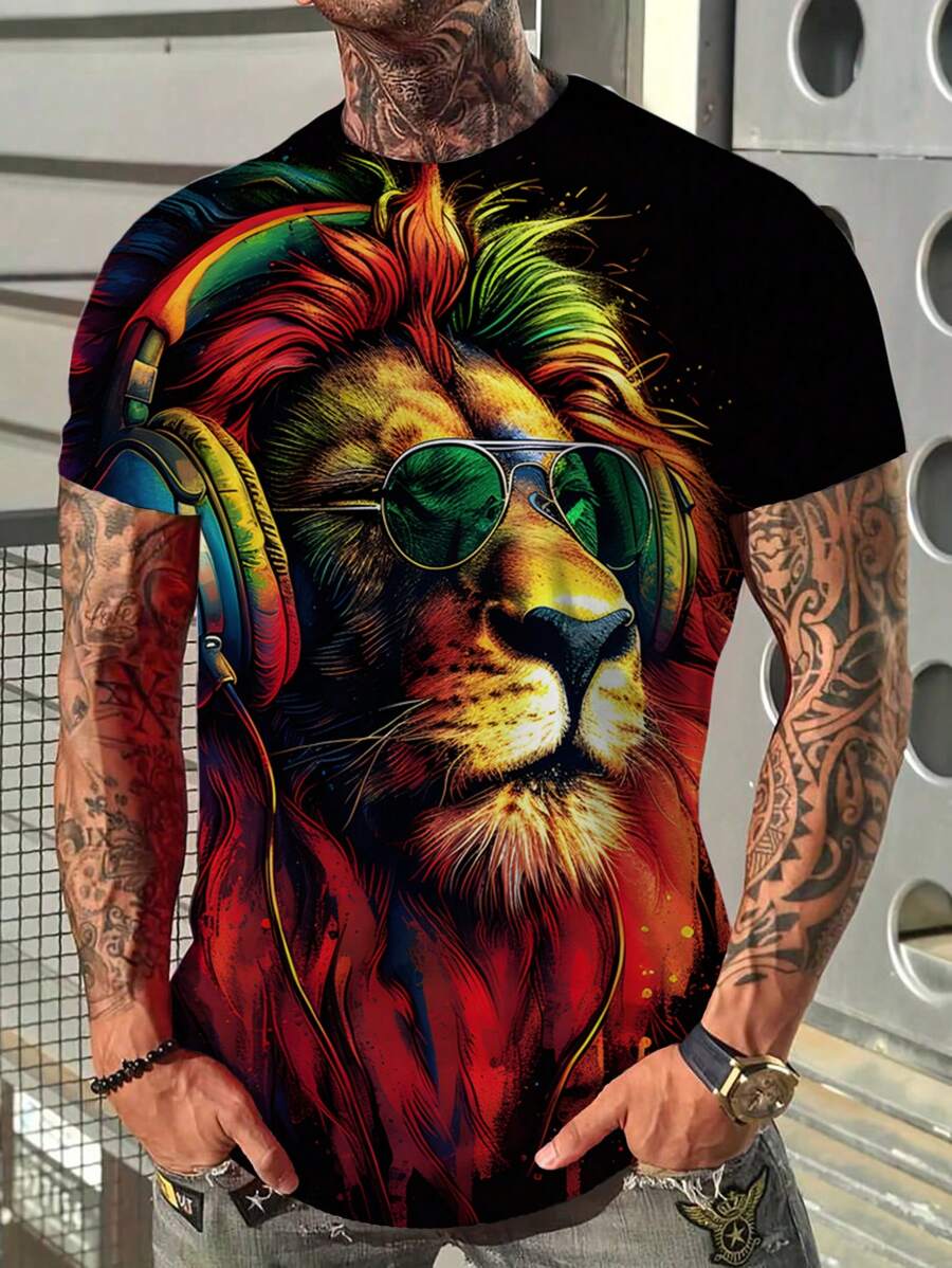 Manfinity LEGND Tricou cu mânecă scurtă cu imprimeu Leu pentru bărbați