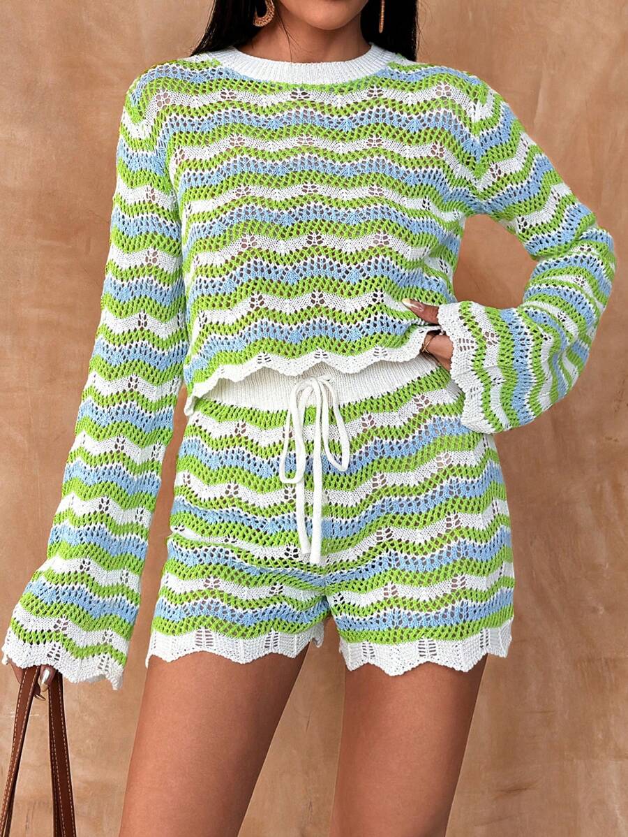 Ensemble hauts courts ajourés et tricotés