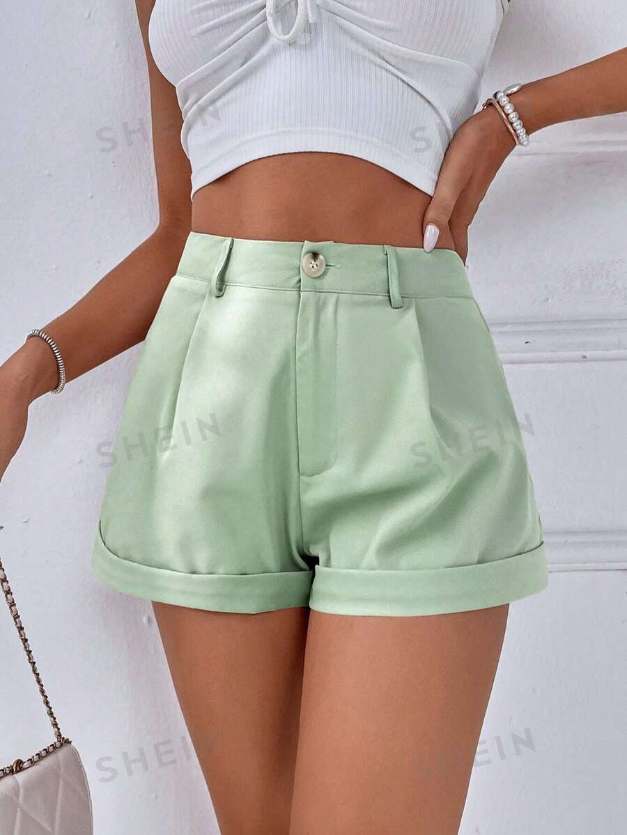 Chiquease Shorts Casuales de Verano para Mujer con Dobladillo y Pliegues