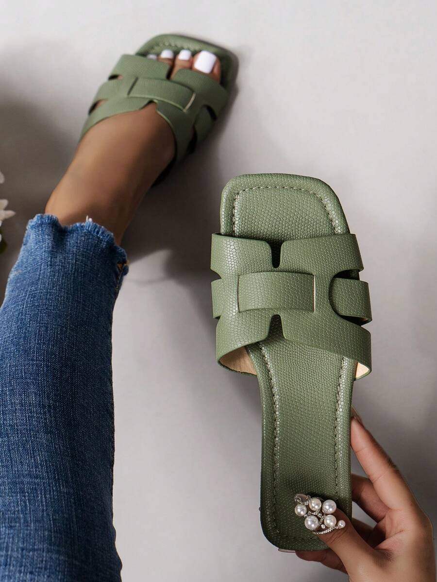 Nuevas chanclas con diseño en H para mujer para primavera/verano, estilo casual plano romano, transpirable, sandalias para uso exterior para mujeres