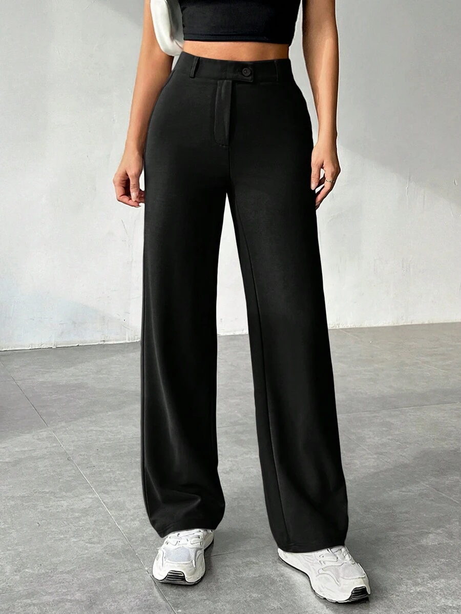 SHEIN EZwear Women's Solid Color Zipper Built-In Straight Pants
