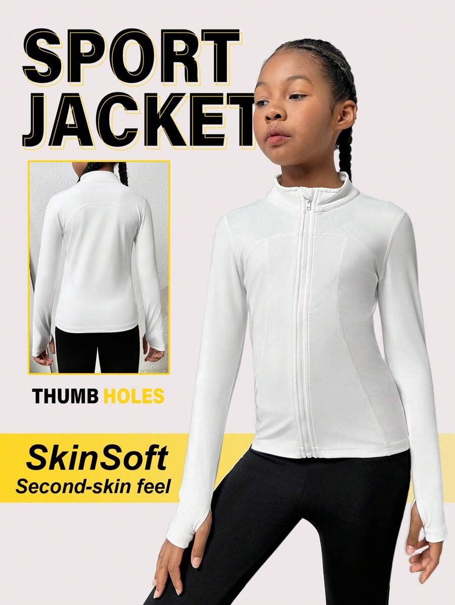 SHEIN Adolescent Fille Veste De Sport Zippé Trou De Pouce