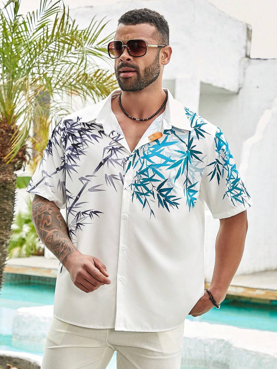 Manfinity RSRT Men's Plus Size Bamboo Printed Button-Down Collar Short Sleeve Shirt