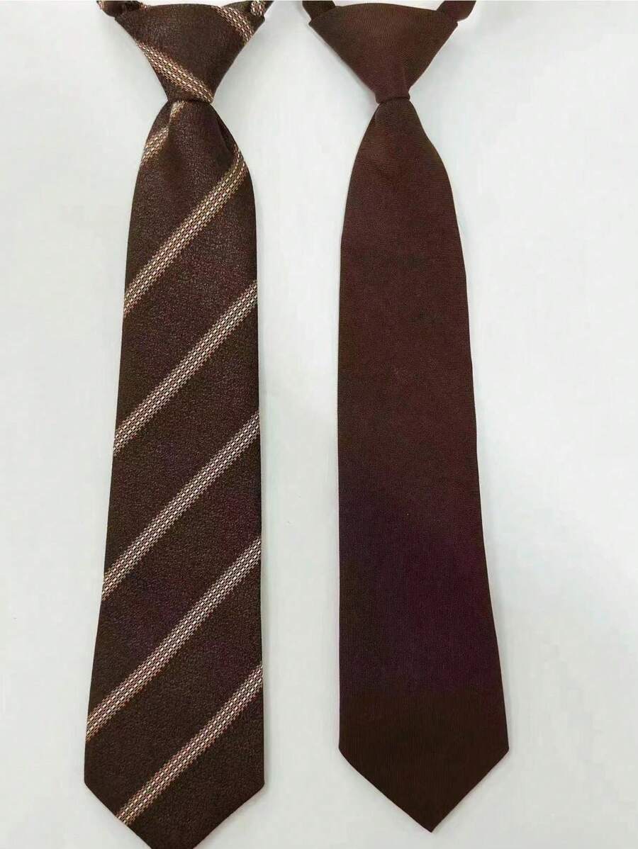 2 Peças Gravata em Poliéster de Cor Sólida e Listra Diagonal Combinadas, Feita à Mão, Unissex para Estudantes e Adultos, Adequada para Várias Ocasiões Como Uso Diário, Uniforme Escolar e Terno de Negócios