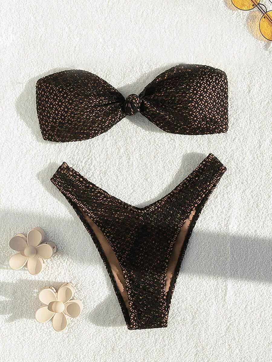 SHEIN Swim Conjunto de bikini bordado para mujer, conjunto de bikini de dos piezas traje de baño para playa de verano