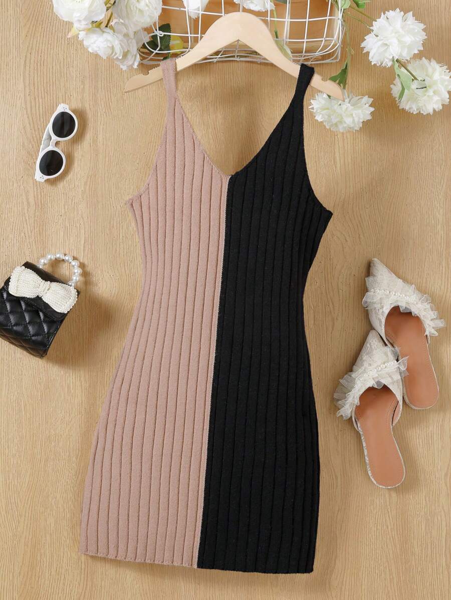 Vestido suéter com blocos de cores para meninas adolescentes para o feriado