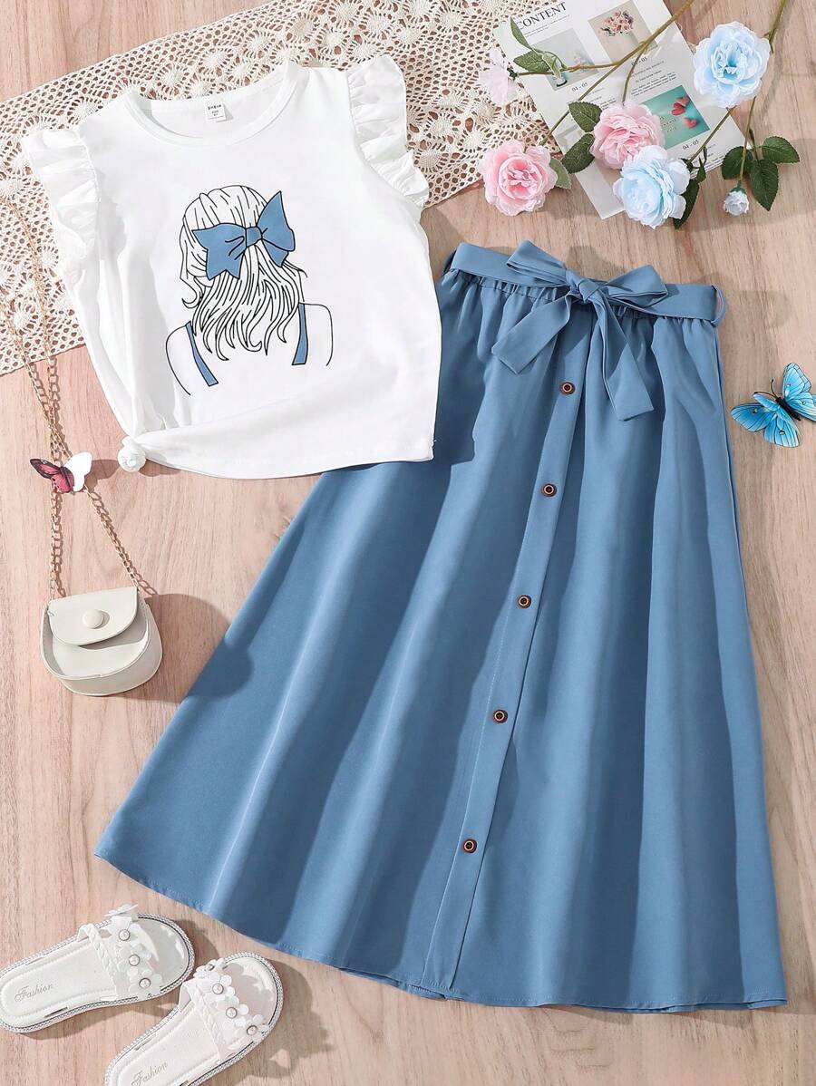 Teen Girl Printed Top & Skirt Set