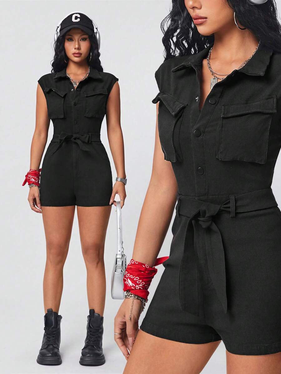 SHEIN EZwear Women's Solid Color Jumpsuit With Tie Waist And Dolman Sleeves, Versatile