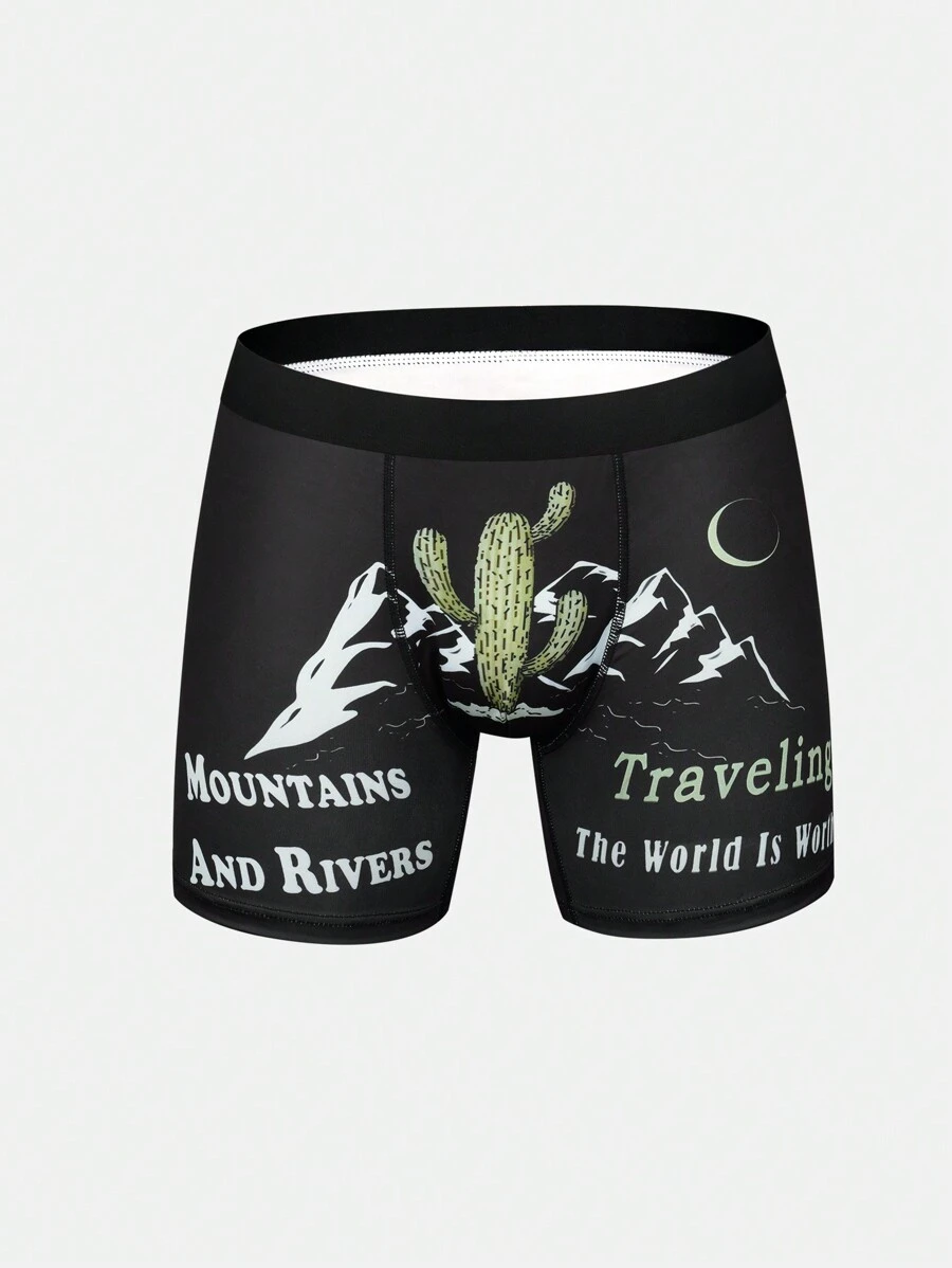Calzoncillos Cortos De Cactus, Montaña Y Luna Para Hombre