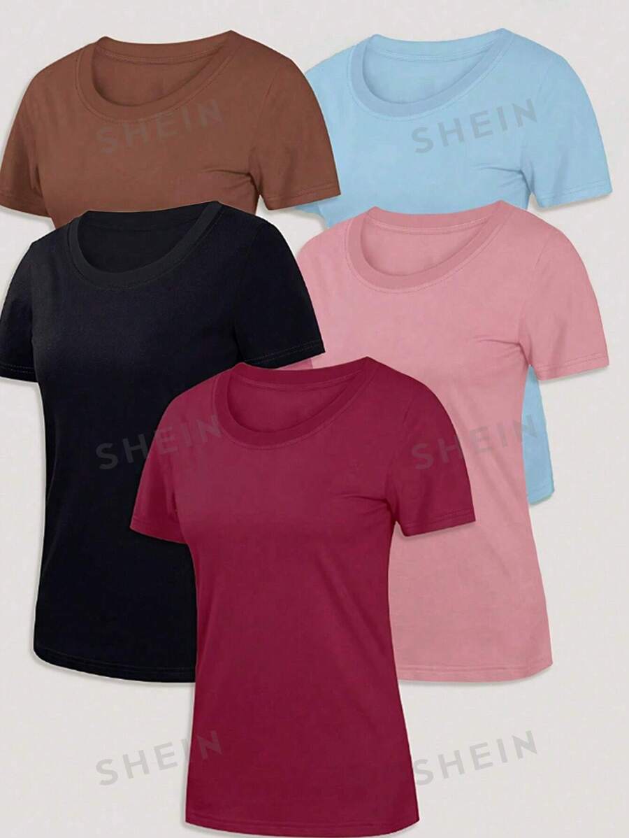 INAWLY Camiseta Casual De Manga Corta Con Cuello Redondo De Color Sólido
