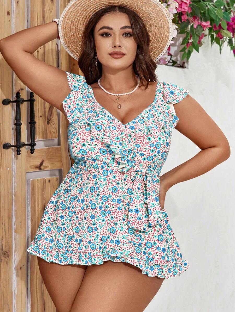 SHEIN Swim Mod Plus Size Women's Summer Beach Vacation Style Floral