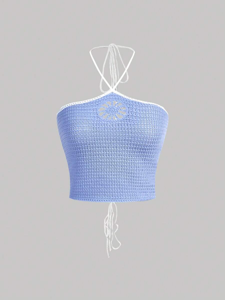 SHEIN Qutie Codzienny Dekolt Halter Szydełkować Topy