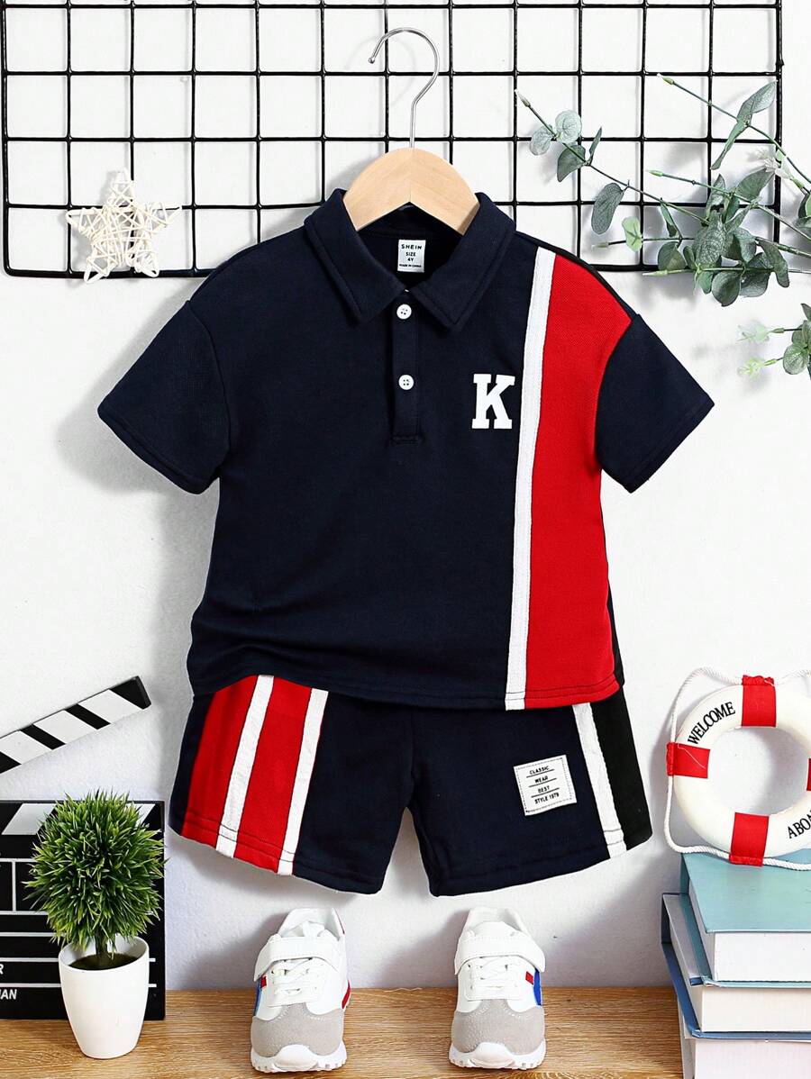 Ensemble Polo À Manches Courtes Et Short À Détails Contrastés Pour Jeune Garçon
