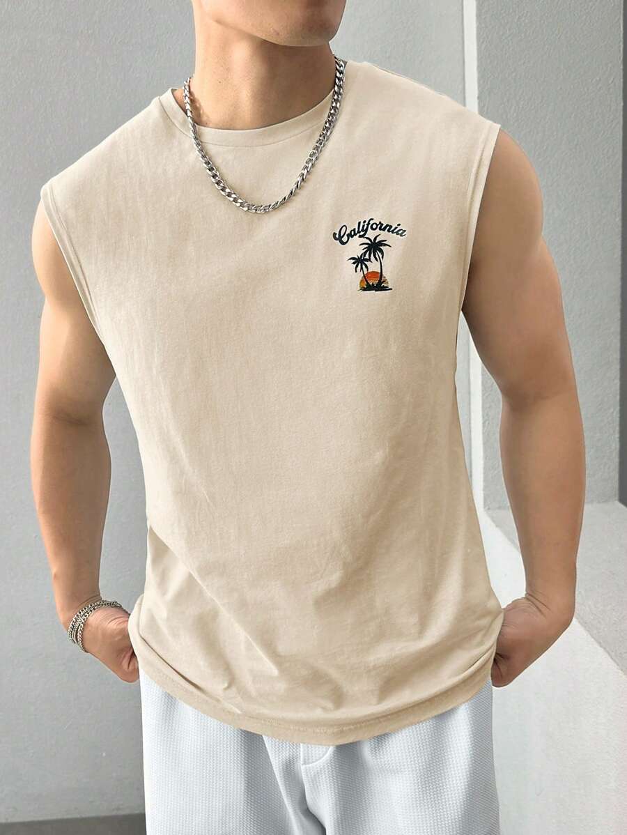 Manfinity VCAY Maglia A Canotta Casual Da Uomo A Stampa Di Albero Di Cocco E Lettere Per L'estate