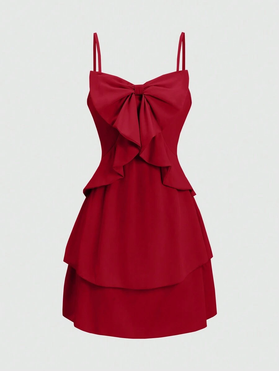 Flirla Women's Solid Color Bow Knot Decorated Sleeveless Dress, Suitable For Summer