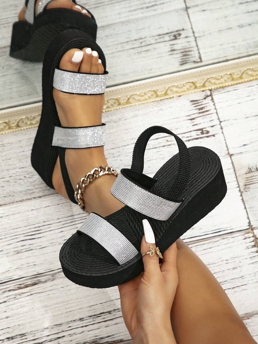 Women's Summer Platform Wedge Sandals, Thick Bottom Heels With Glitter