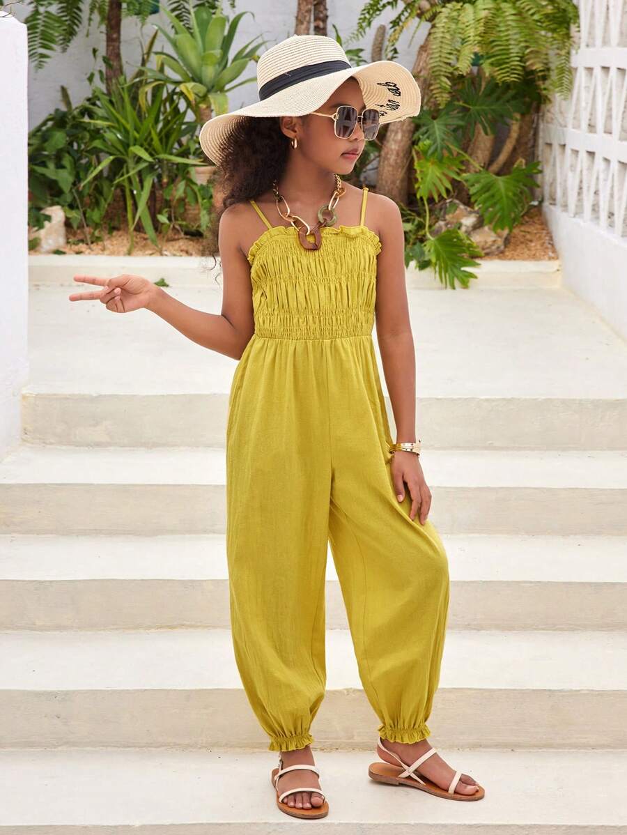 SHEIN Conjunto de traje de baño informal con parte superior + Bottom + falda de color empalmado con ribete de volantes para niña preadolescente