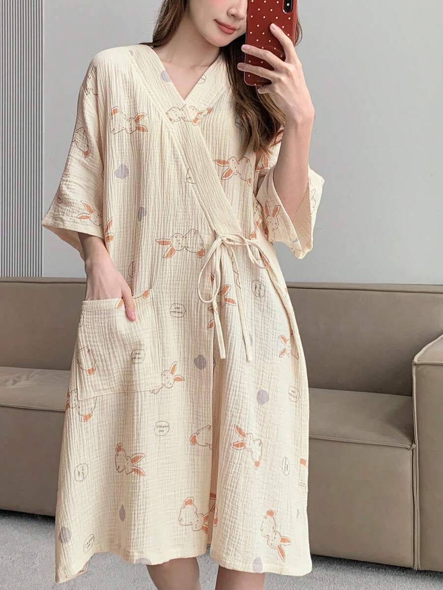 DAZY Cute Rabbit Printed Women's Loose Robe