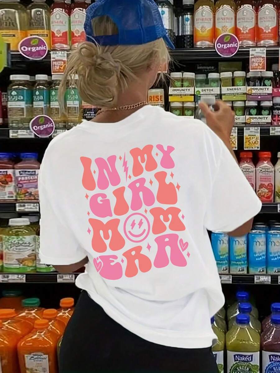 INAWLY English Printed T-Shirt IN MY GIRL MOM ERA Graphic Tees Women Tops