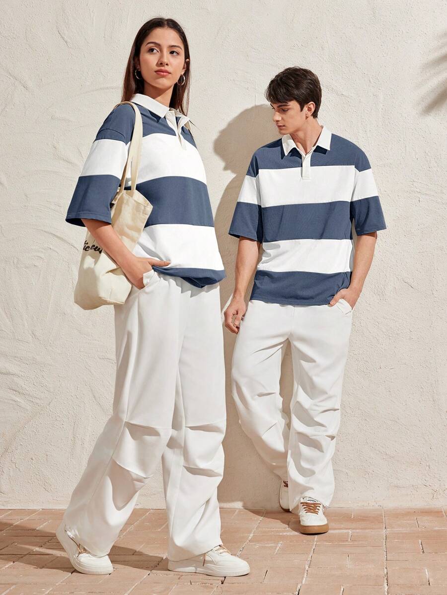 Manfinity Unisex 1 Pieza Polo Casual De Punto Con Rayas De Bloque De Color