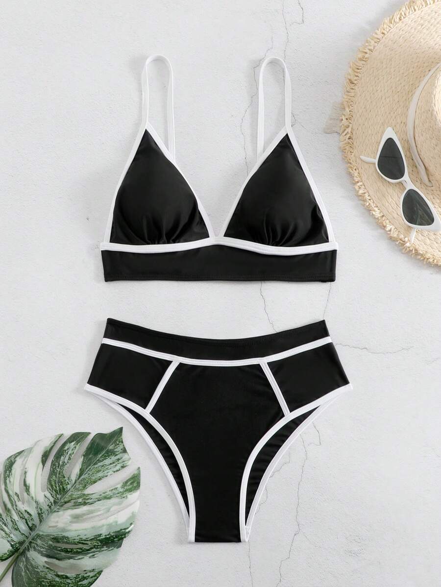 SHEIN Swim Summer Women'S Color Block Bikini Set With Edge Detailing