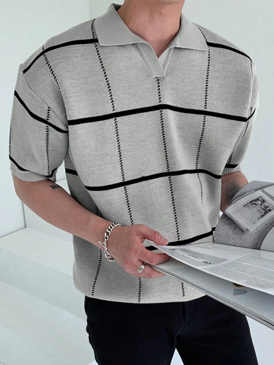 DAZY Men's Fashionable Plaid Knitted Top For Summer,Fall Clothes