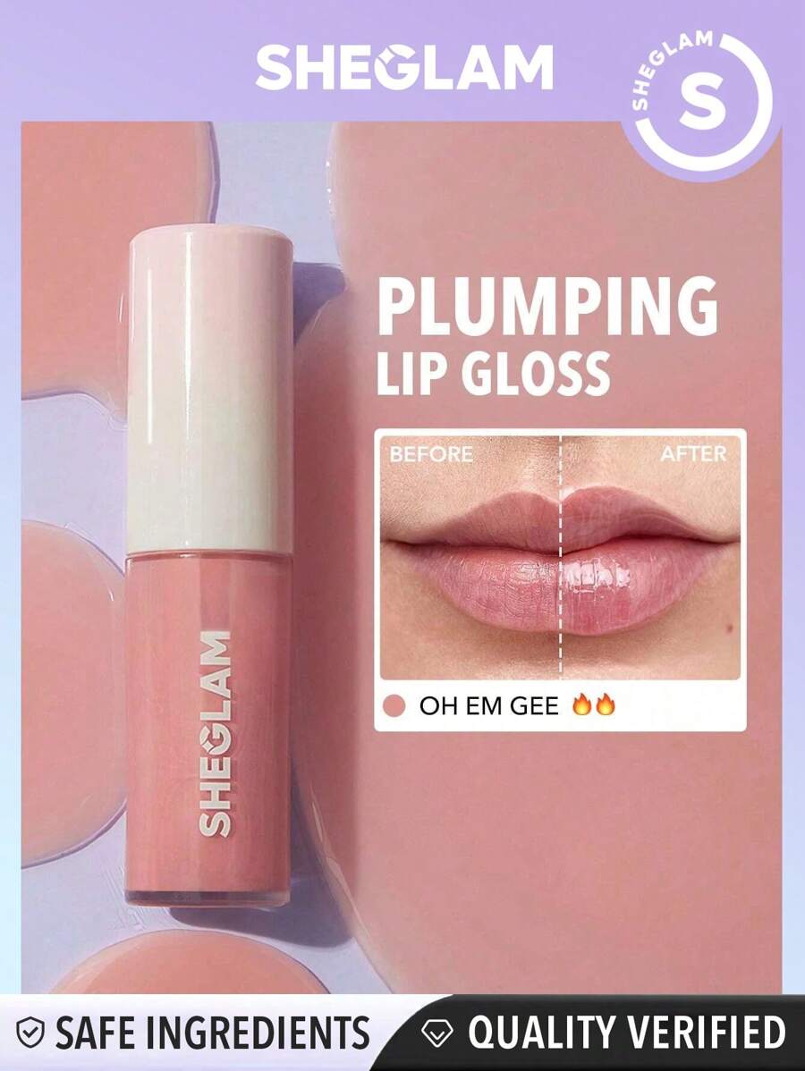 SHEGLAM Hot Goss Plumping Lip Gloss-Oh Em Gee Instant Volumising Tinted Lip Gloss High Shine Finish Moisturizing Lip Plumper Gloss Reduce Lip Fine Lines Non-Sticky Lip Glow Oil Pink Lip Gloss Graduation Birthday Holiday Summer Fall Autumn Y2K Fancy Fashion Women Makeup Cosmetic Party Beach Travel Camping Outdoors School Campus Trip Festivals Decor Gift Present Rose Girl Cosplay Best Color Charm Vibe