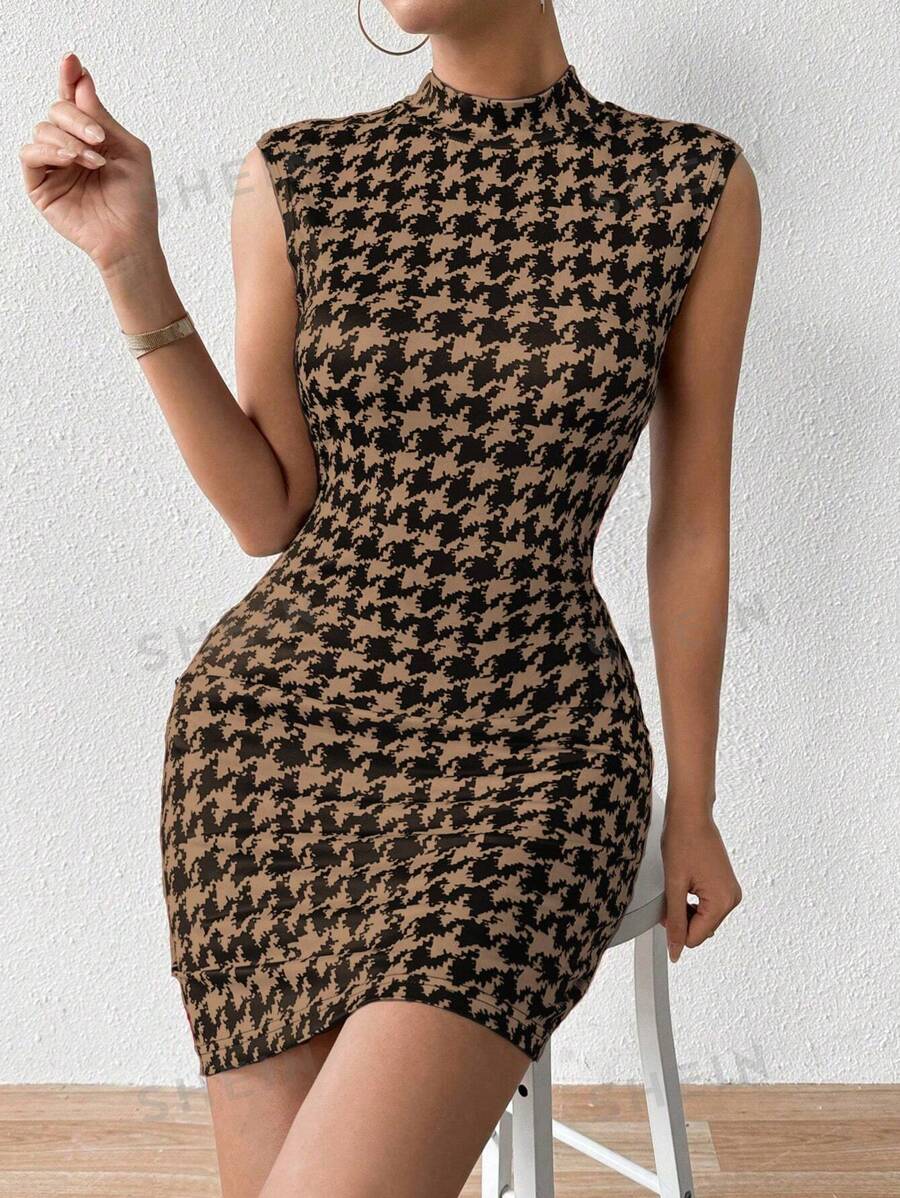 Calvaya Vestido Sin Mangas De Cuello Alto Y Ajustado Al Cuerpo Para Mujer En Patrón De Espiga Para Verano