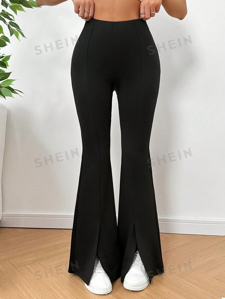 SHEIN EZwear Pantalones Acampanados De Color Sólido Para Mujeres Con Aberturas Laterales