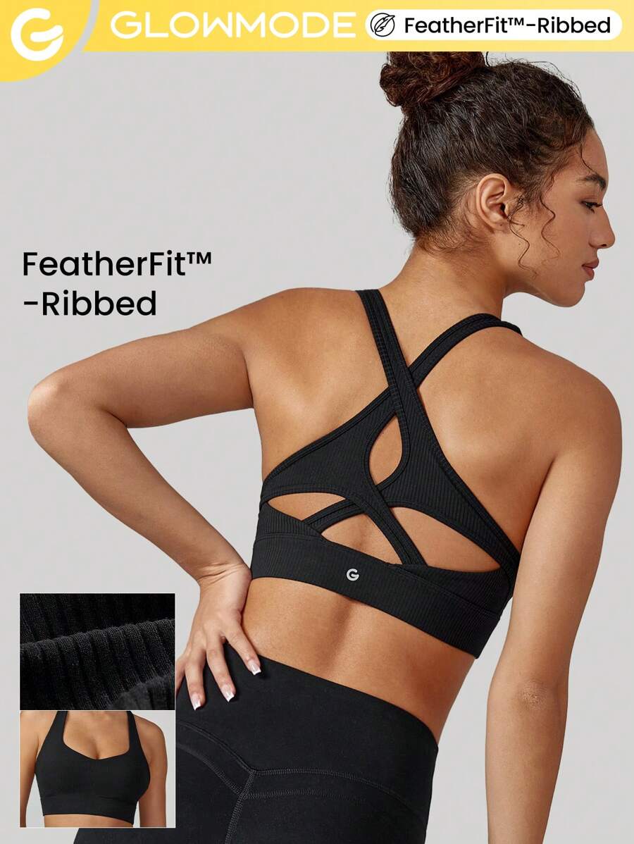 GLOWMODE Featherfit™-geripptes Flexibles Sport-bh Mit Herzförmigen, Gekreuzten Ausschnitten, Leichter Unterstützung Für Yoga Und Studio Mit Geringem Einfluss