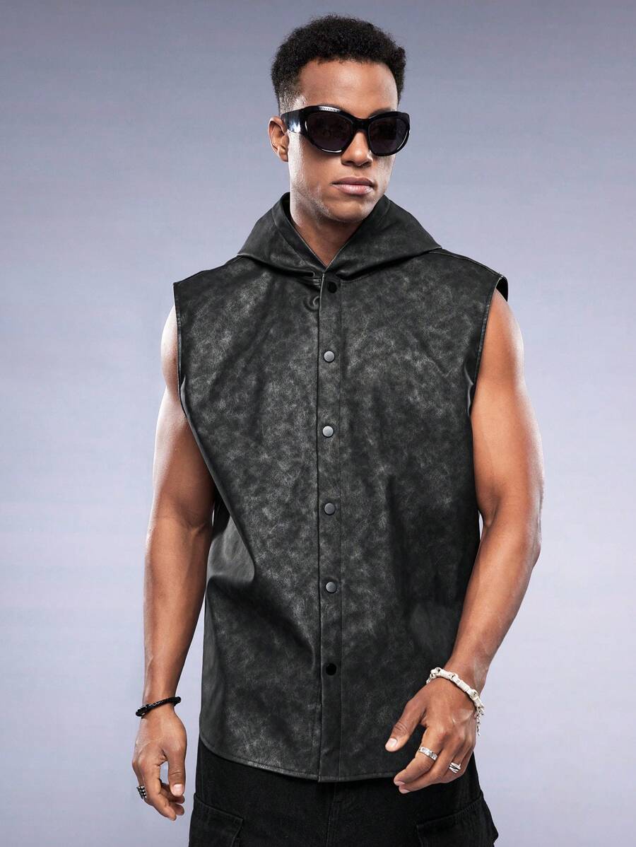 Manfinity VCAY Men's Sleeveless Shawl Collar Woven Shirt