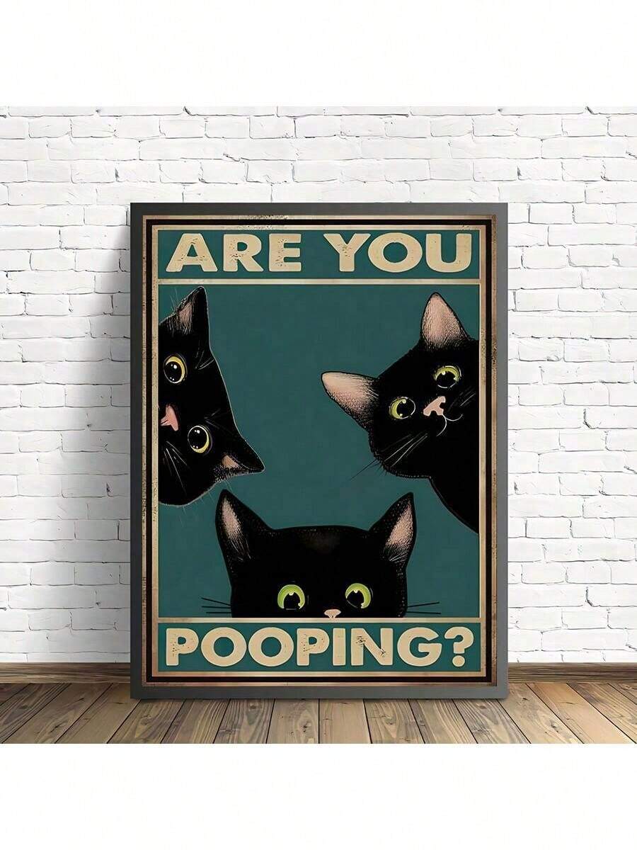 1 Stück Leinwand Malerei Druck Poster Lustiger Dreifach Schwarzer Katze Blick , Retro Sneaking-katze Poster, Sind Sie Wandkunst, Zimmerdekoration Kein Rahmen, Halloween Dekoration, Kein Rahmen