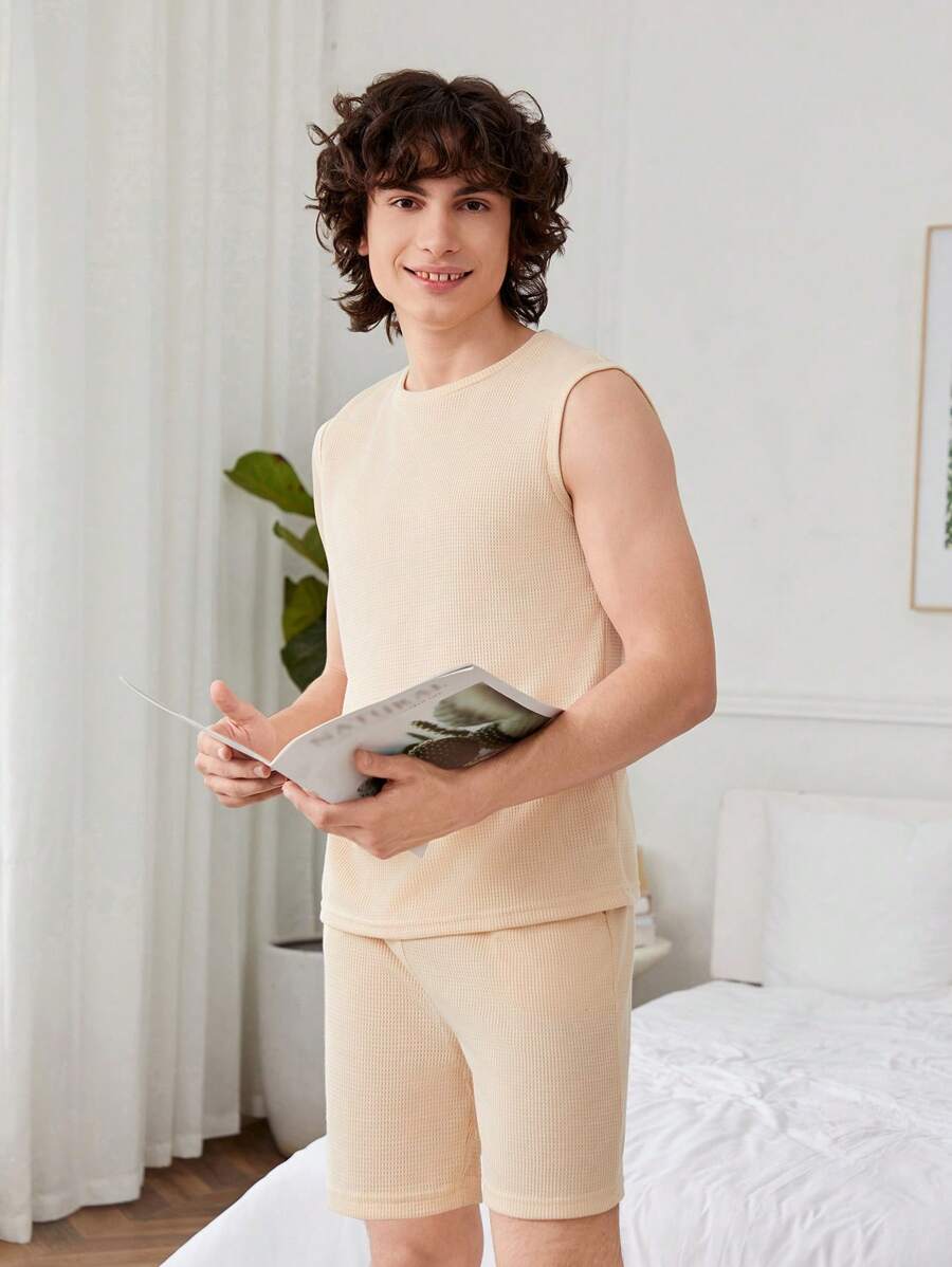 Teenager Jungen Sommer Lässig 2-teiliger Set Ärmeloses & Kurzarm Top und Shorts Pyjama Set