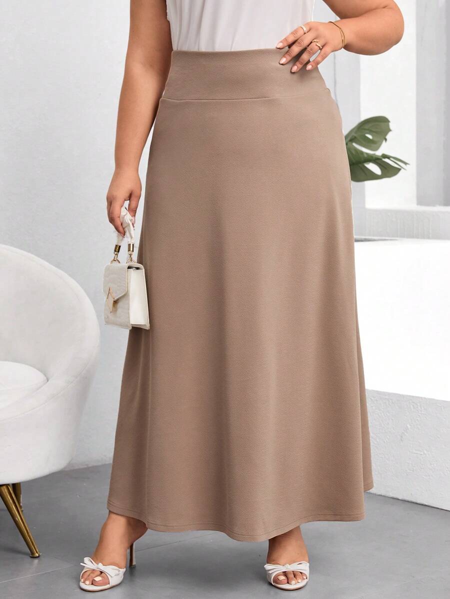 SHEIN Clasi Plus Size Rose Print Color Block Skirt, Suitable For Autumn And Winter