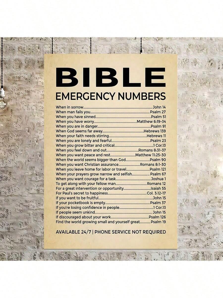 1pc/Set Bible Emergency Numbers - Christian Canvas Wall Decor Printint, This Bible Inspirational Wall Art Is A Vintage Faith Christian Gift For Living Room Decor, Office Decor,Without Frame