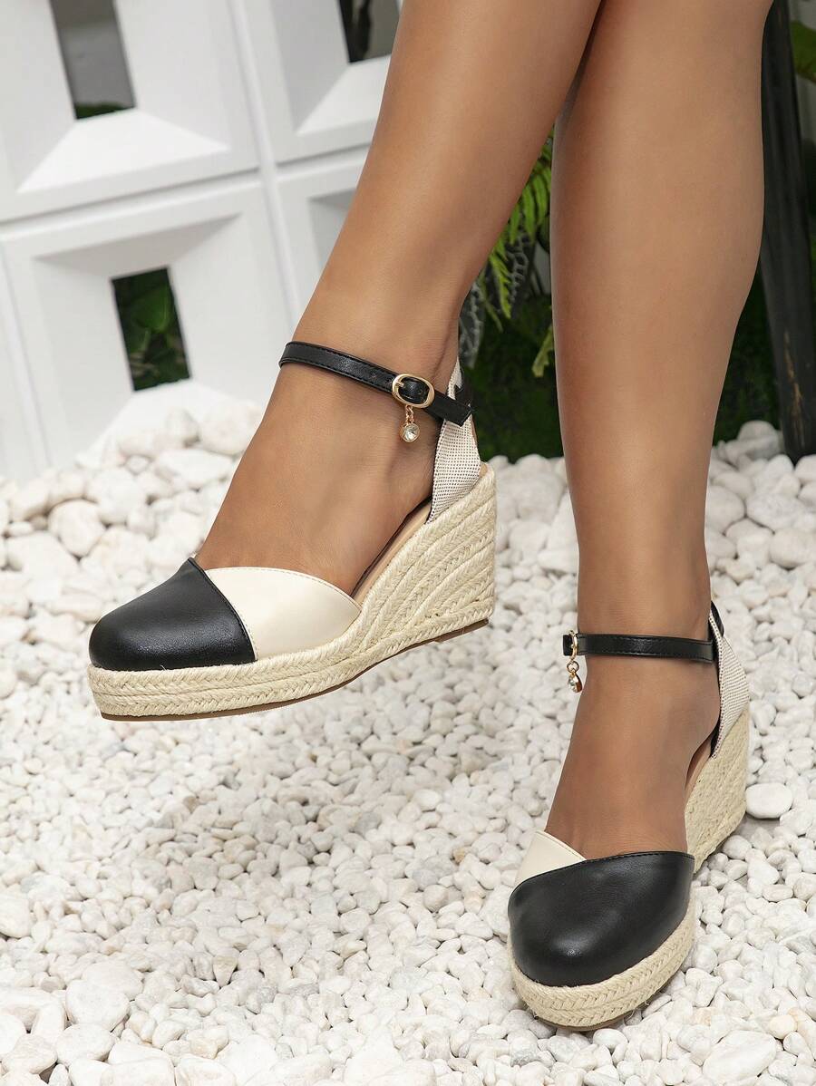 And Stylish Fairy Style Wedge Heeled Shoes Featuring Classic Retro Woven Heel Design, Height-Enhancing And Casual Retro, Black Shoes For Women