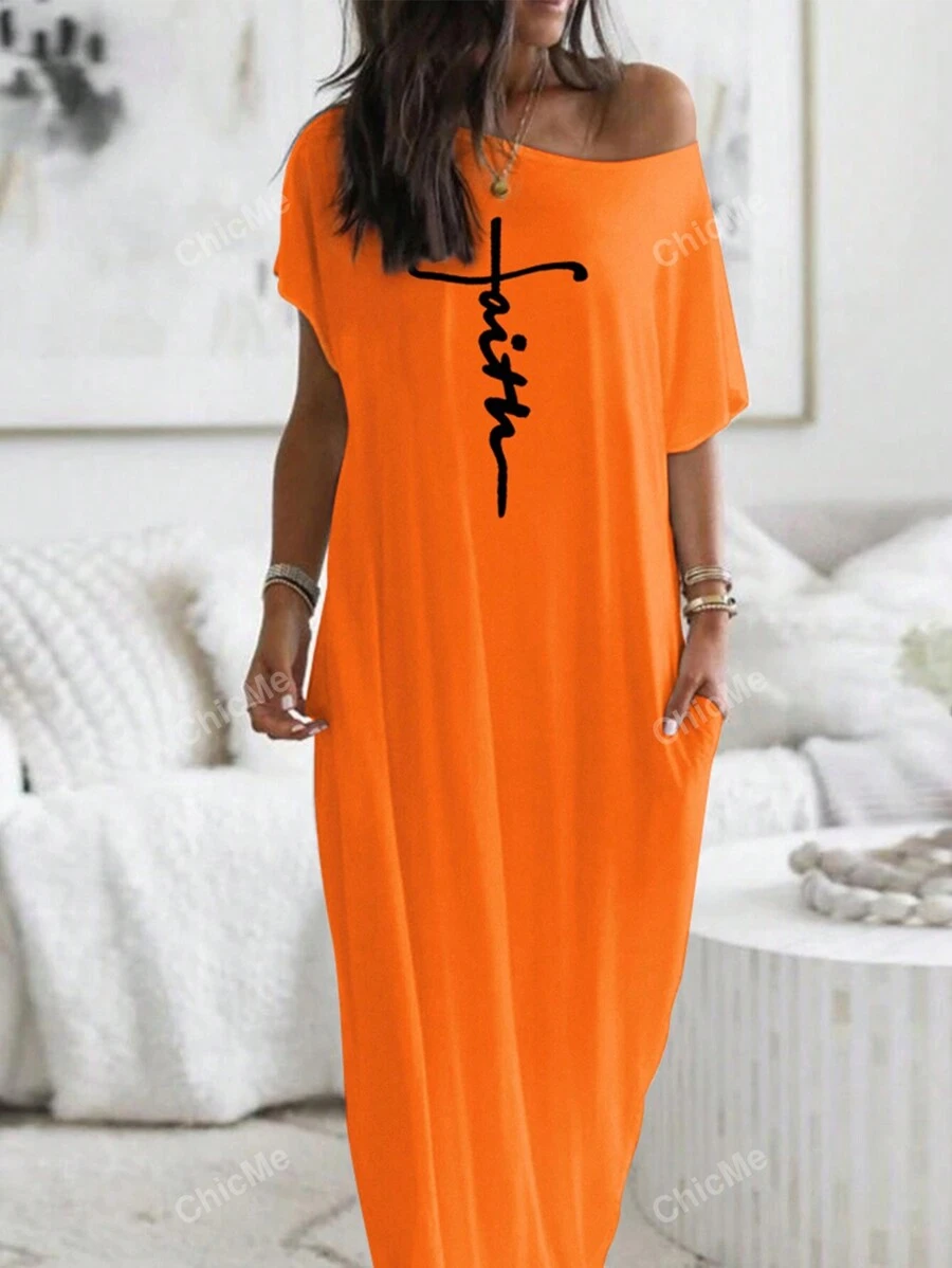 ChicMe Robe maxi pour femmes à imprimé lettres, sans manches, coupe ample, avec bretelles, robe longue ample avec poche, à porter au quotidien