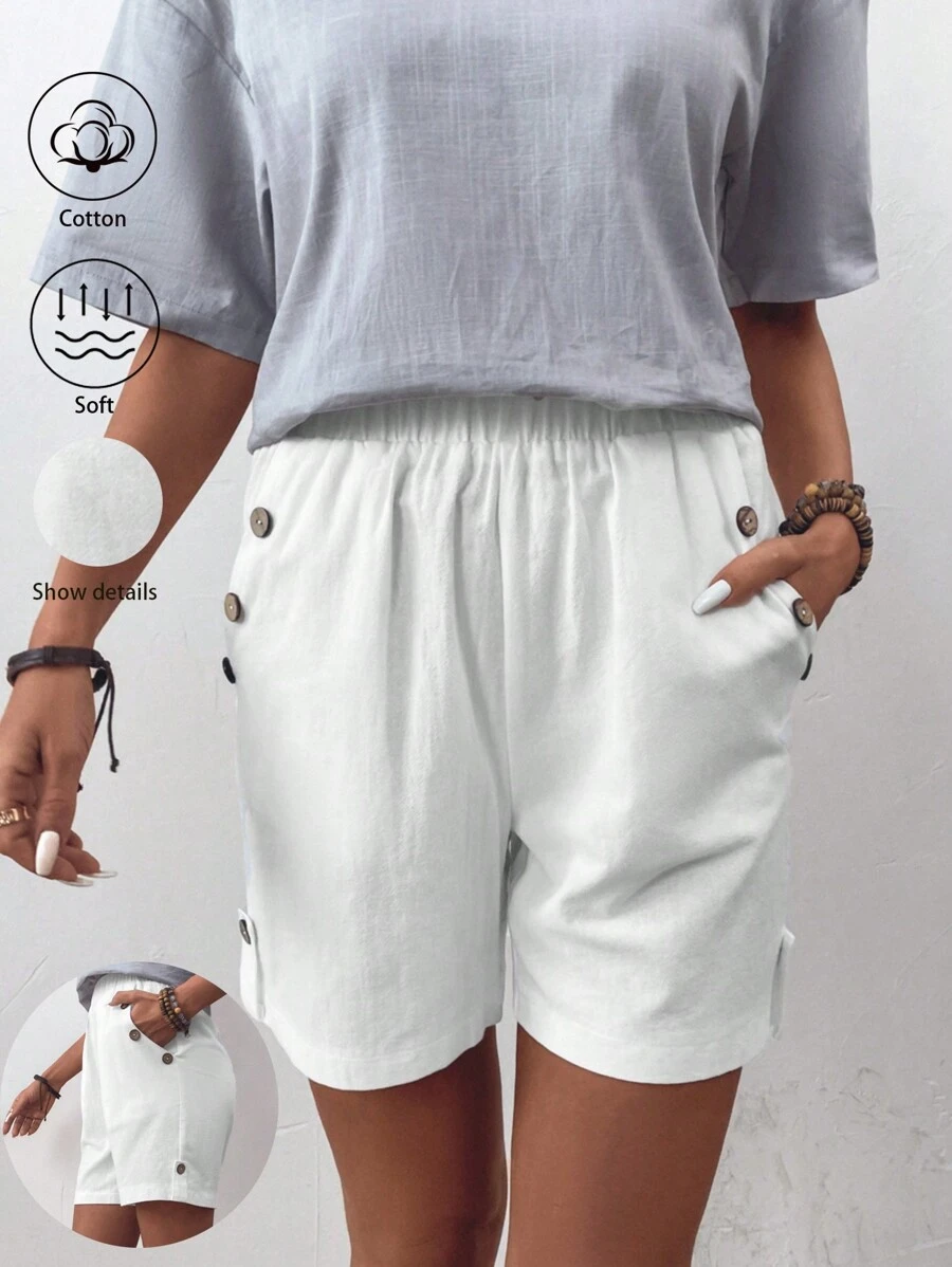 SHEIN JORESS Women's Solid Color Shorts With Button Decoration