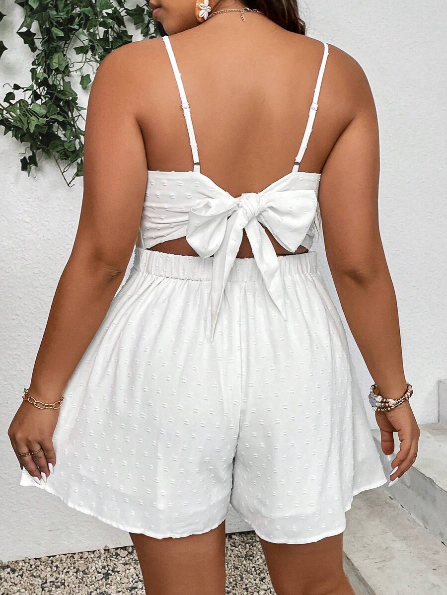 Franclia Plus Size Boho Summer Deep V-Neck Twist Back Tie Strap Romper