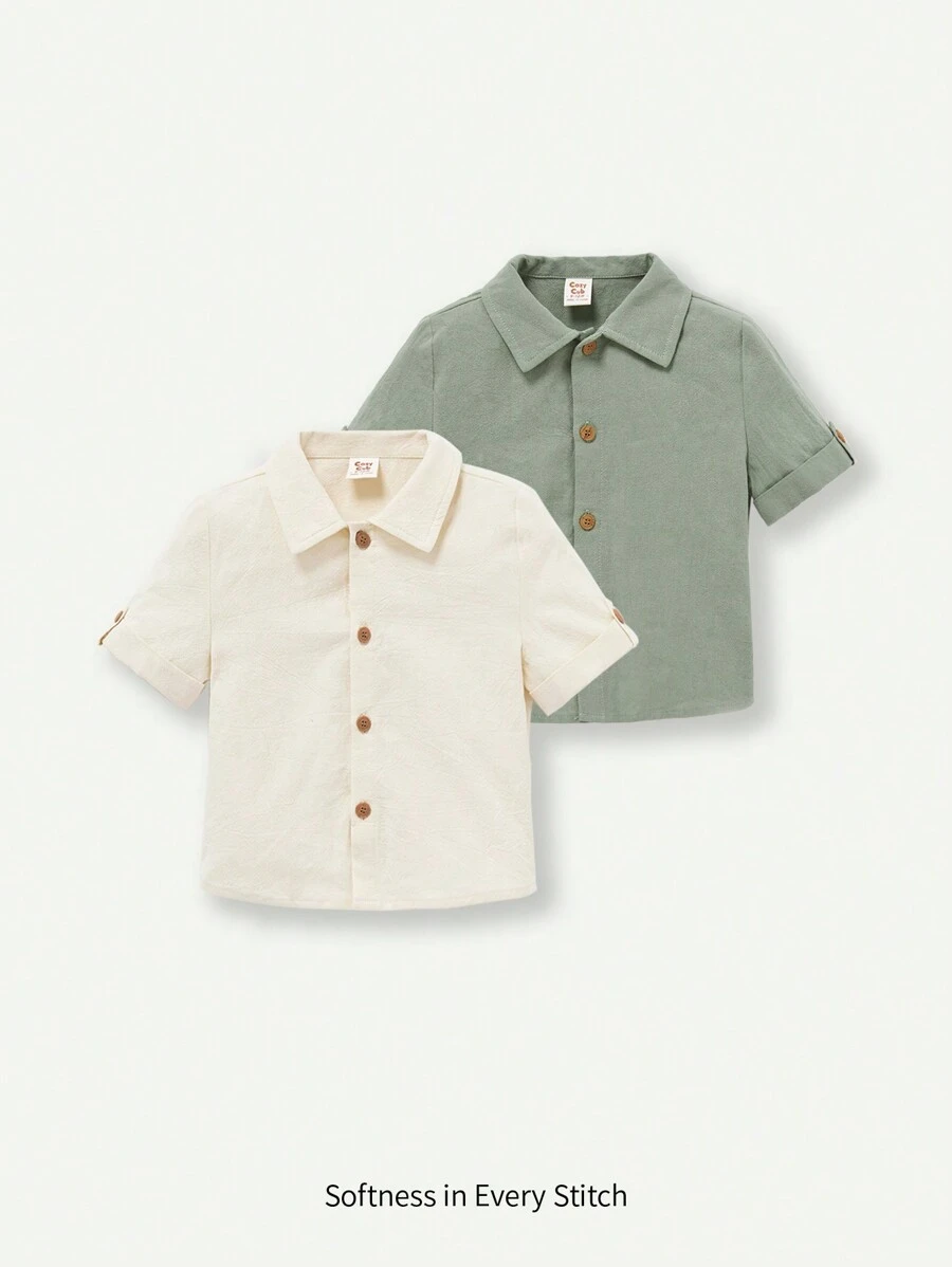 Cozy Pixies Baby Boy Soft Solid Color Casual Short Sleeve Shirt 2pcs/Set