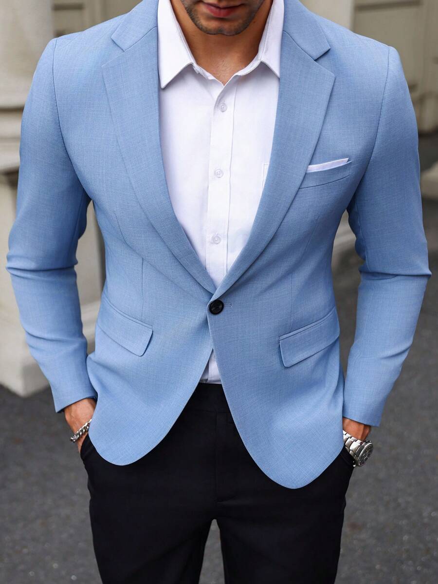 Manfinity Mode Men's Solid Color Single Breasted Long Sleeve Suit Jacket