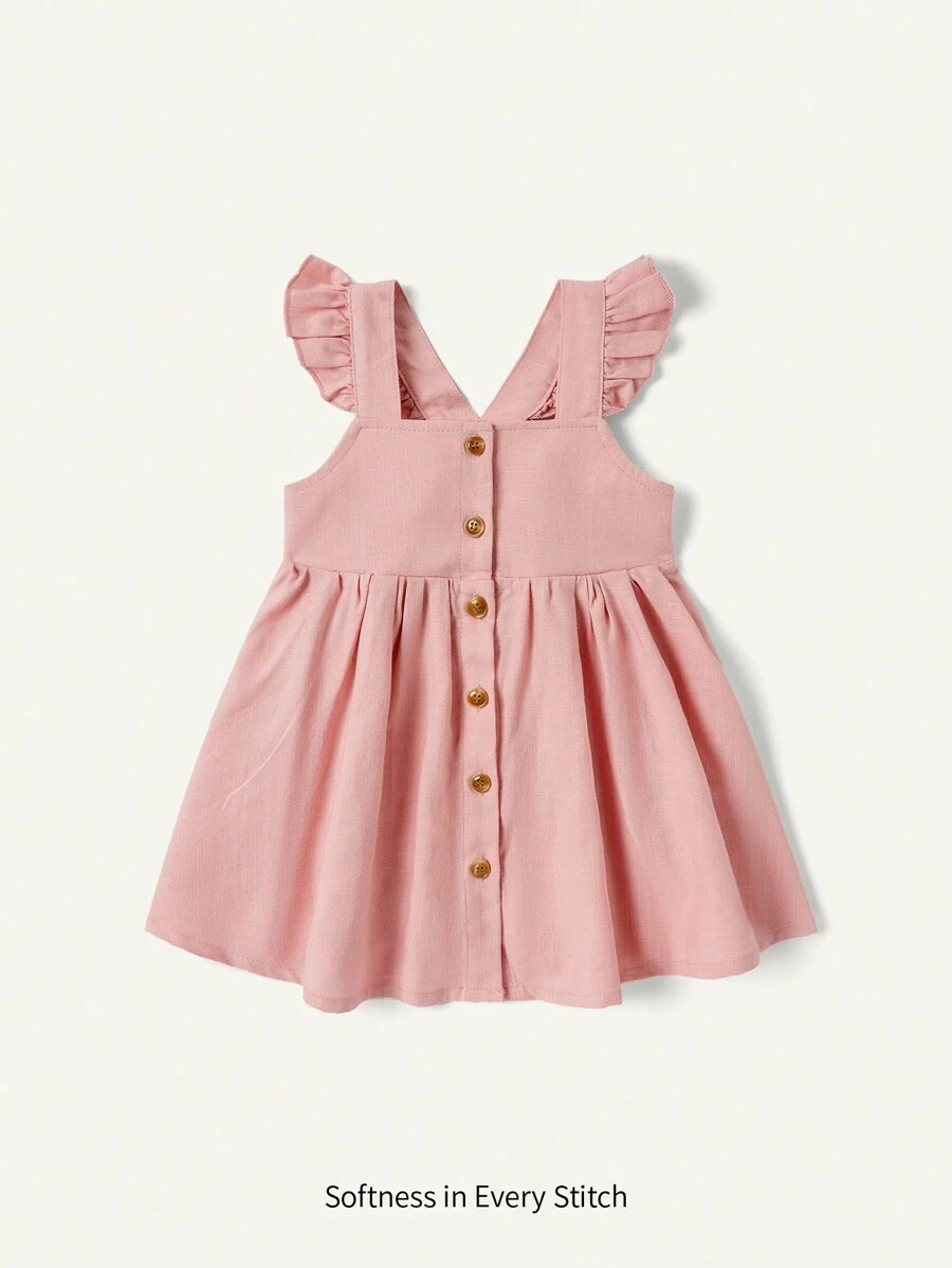 Cozy Pixies Robe Cintrée À La Taille À Encolure Carrée À Volants Et Couleur Unie Pour Bébé Fille