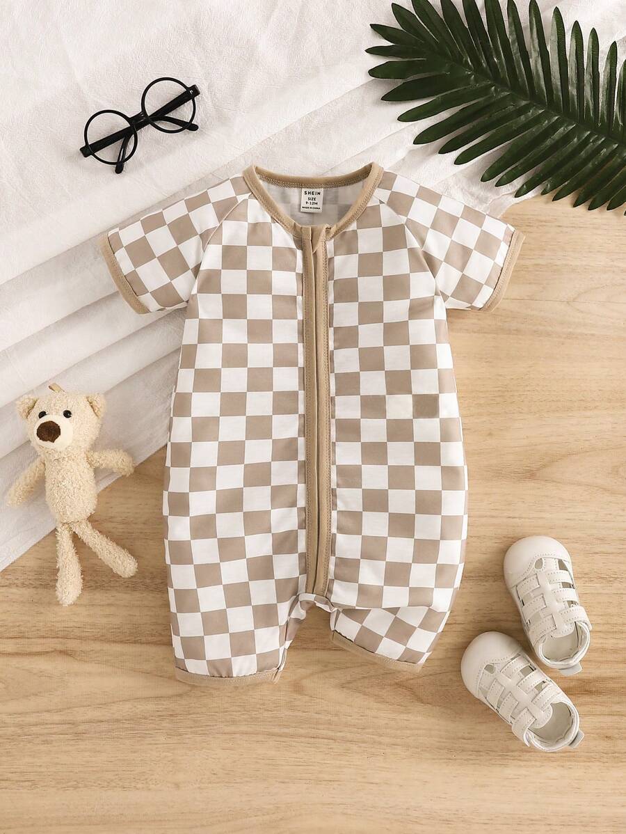 Mono de primavera/verano para bebé con estampado de cuadros simples
