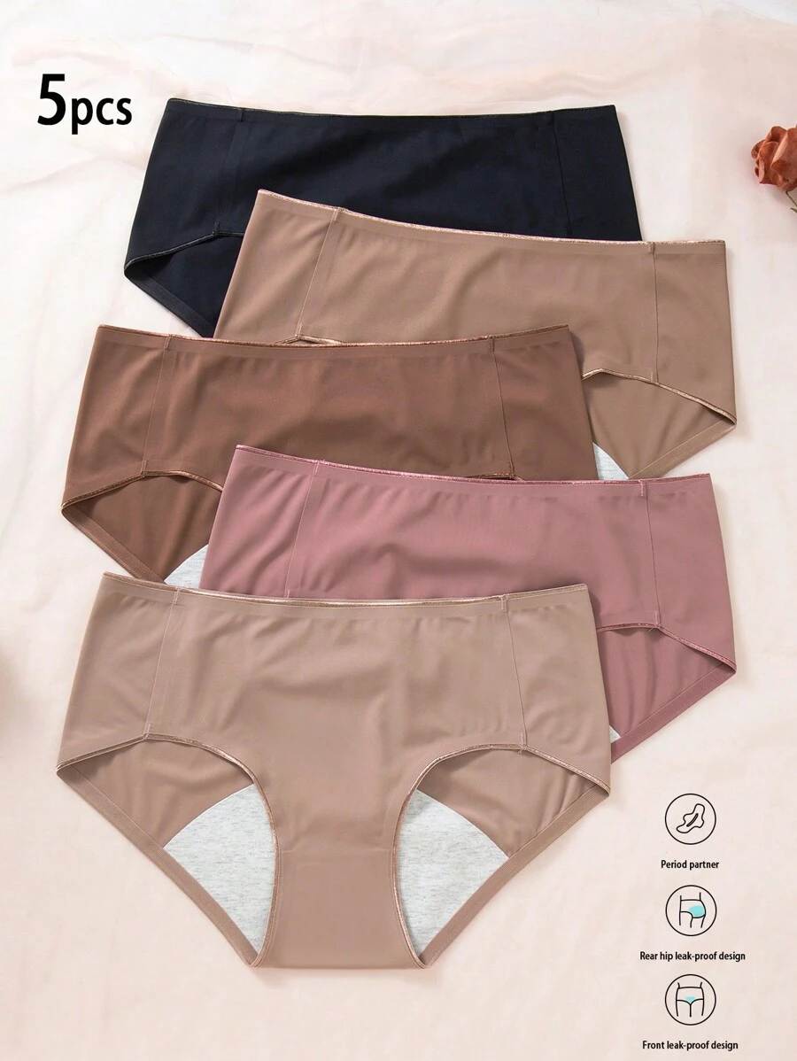 Shein Underwear&Sleepwear Basics Frauen Einfarbige Sicherheits-physiologische Unterwäsche, 5 Stück/pack