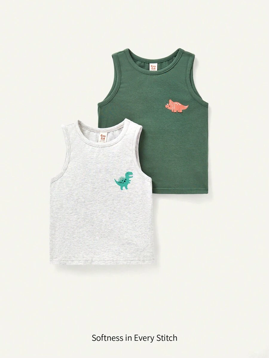 Cozy Pixies Baby Boy Casual Knitted Soft Cartoon Animal Pattern Round Neck Sleeveless Vest And Top 2-Piece Set