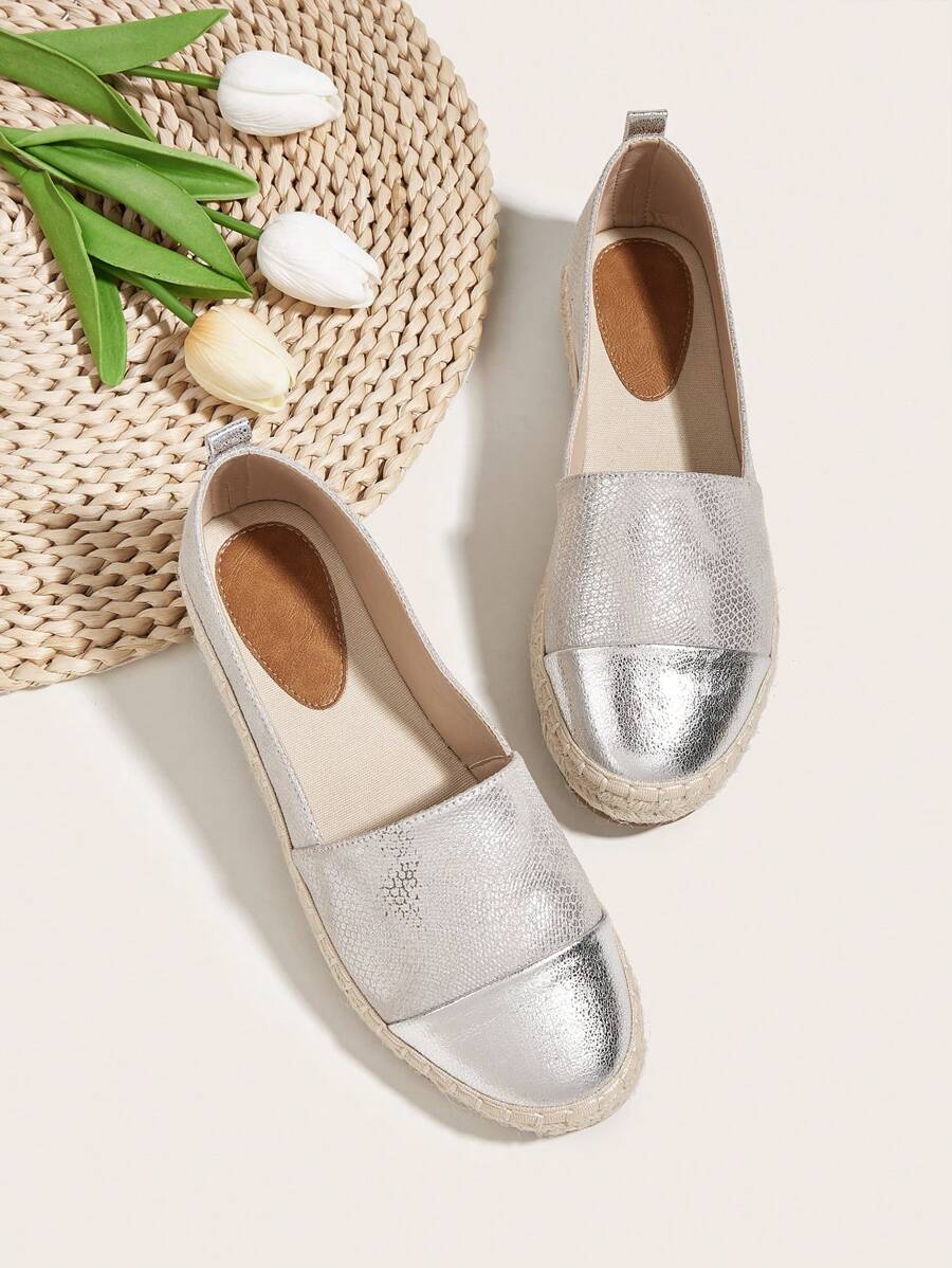 Silver Snake Print Comfortable Breathable Rope Fisherman Flat Shoes, Resort Style Valentines