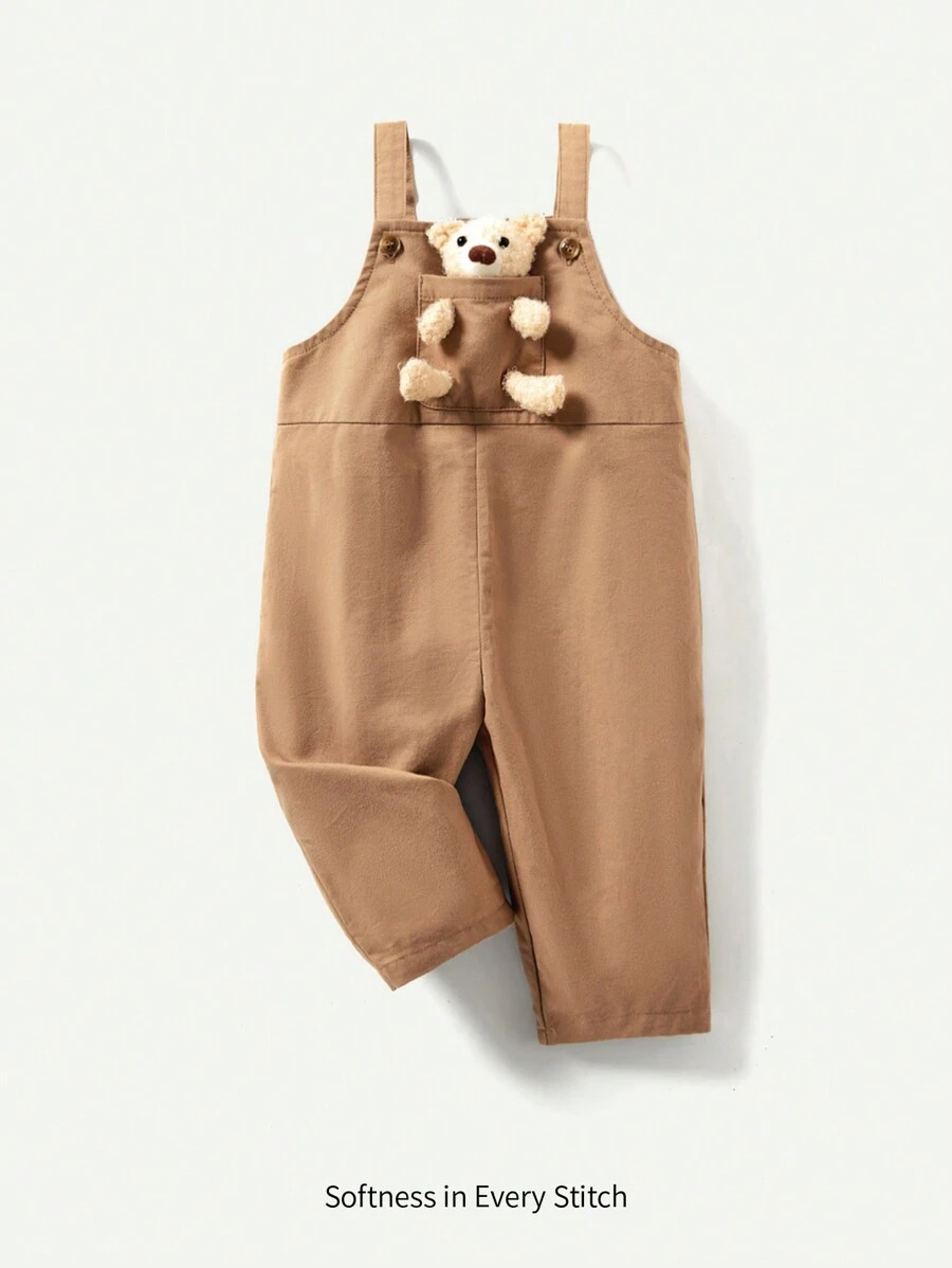 Baby Boys' Suspender Pants With Teddy Bear Embellishment